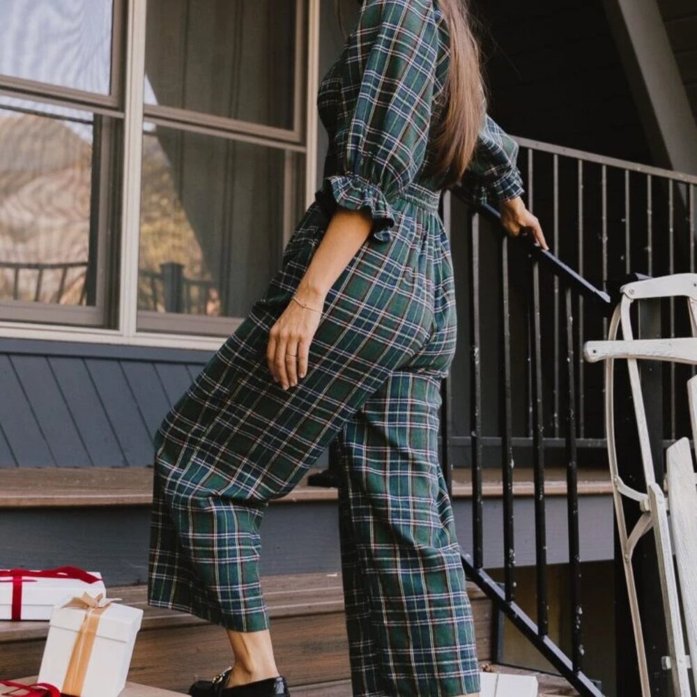 Ivy City Co Plaid Jumpsuit in Green and Blue - Picture 2 of 8